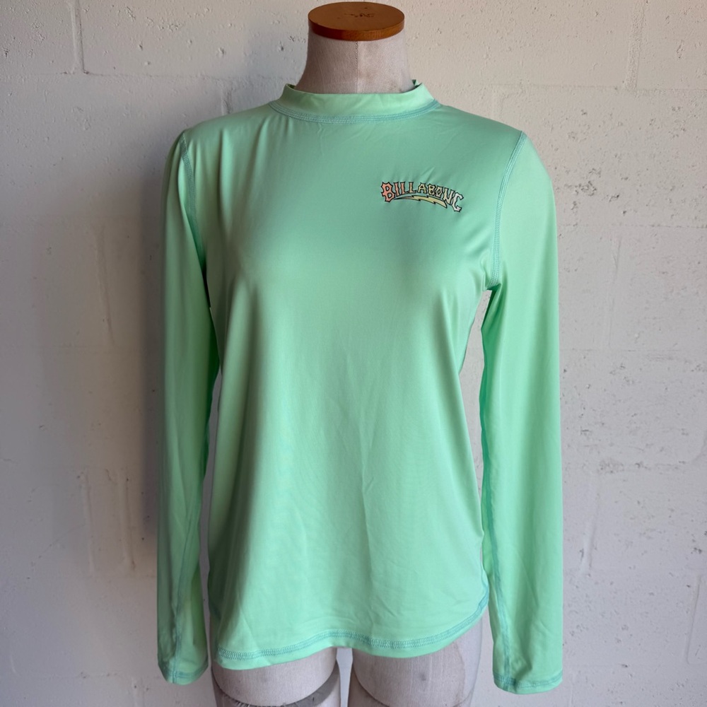 Billabong Long Sleeves Rash Guard XL T shirt in Mint Green logo crew neck